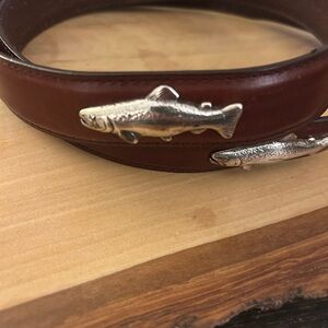 Woolrich Brown Leather Belt with Silver Fish Details